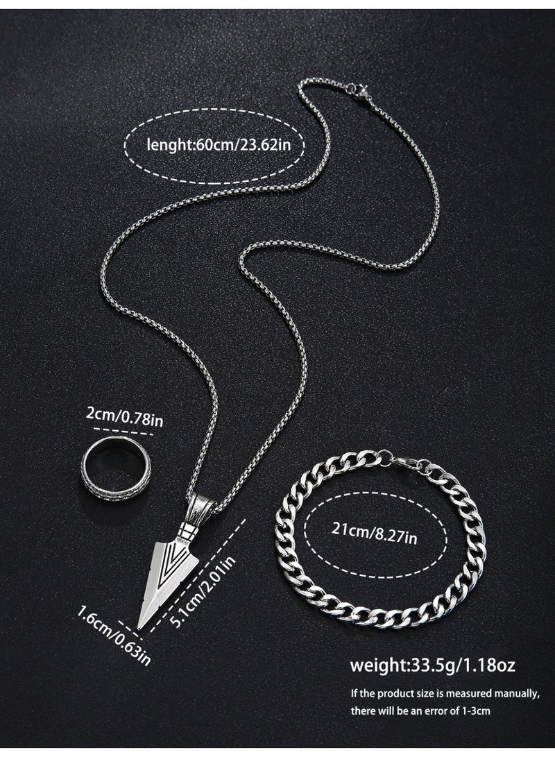 Geneva Men's watch + bracelet + arrow pendant + ring set, suitable for the perfect birthday holiday gift for him - Image 3