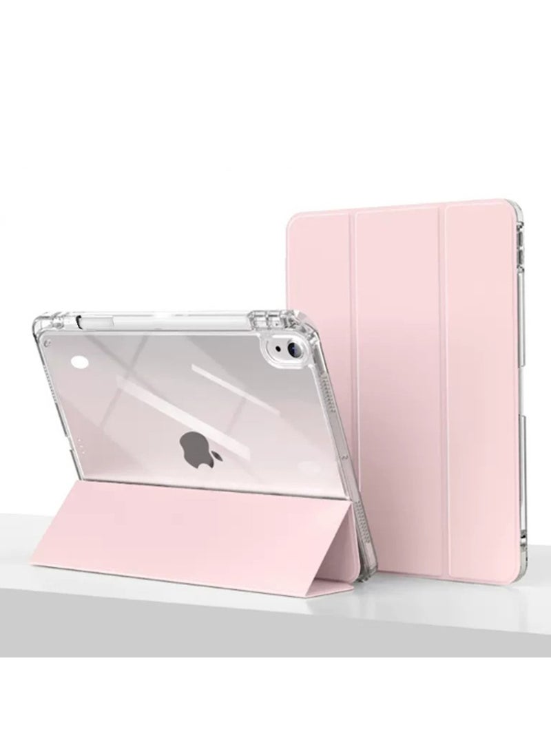 for iPad mini (2024/2021) 7th/6th 8.3-InchCase Cover ,Transparent Airbag With Pen Slot For Anti Drop, Tablet Protective Cover, Triple Fold Multi Angle Design, Automatic Wake-up/sleep, Soft Leather，Pink - Image 1