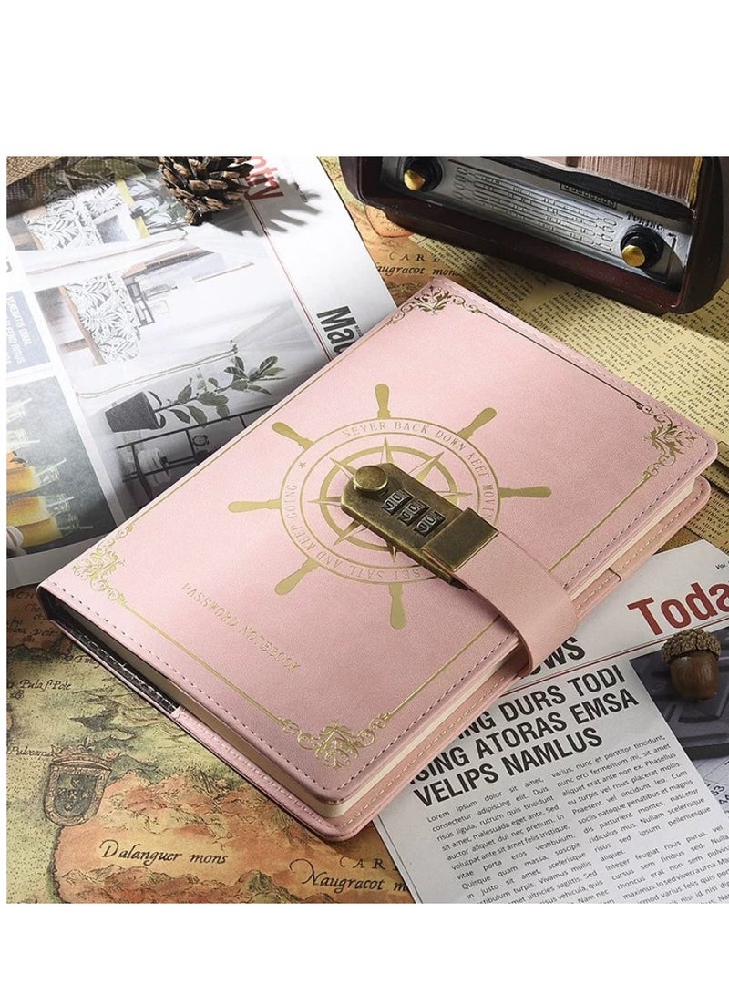 Generic A5 Retro Casual Style Password Book with Lock Diary Creative Handbook Password Notebook Multifunctional Notepad (pink) 