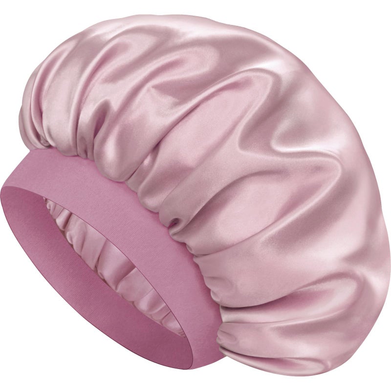 Doitory Satin Silk Bonnet for Sleeping, Double Layer Silk Sleep Cap for Men & Women, Soft Satin Lined Bonnet for Natural & Curly Hair(BeanPaste Pink) - Image 1
