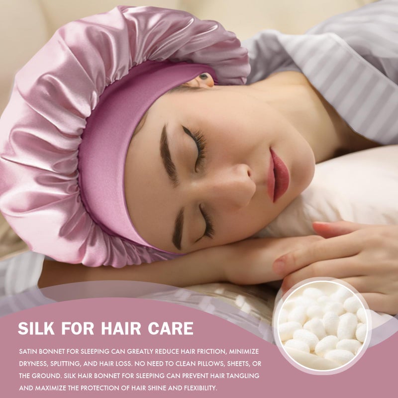 Doitory Satin Silk Bonnet for Sleeping, Double Layer Silk Sleep Cap for Men & Women, Soft Satin Lined Bonnet for Natural & Curly Hair(BeanPaste Pink) - Image 3