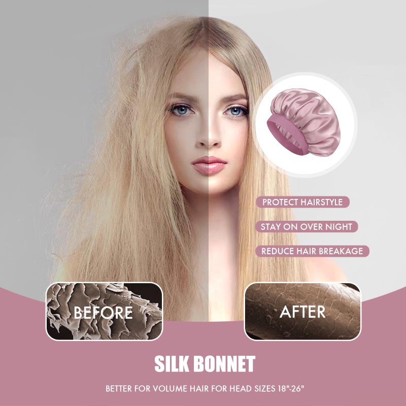 Doitory Satin Silk Bonnet for Sleeping, Double Layer Silk Sleep Cap for Men & Women, Soft Satin Lined Bonnet for Natural & Curly Hair(BeanPaste Pink) - Image 4
