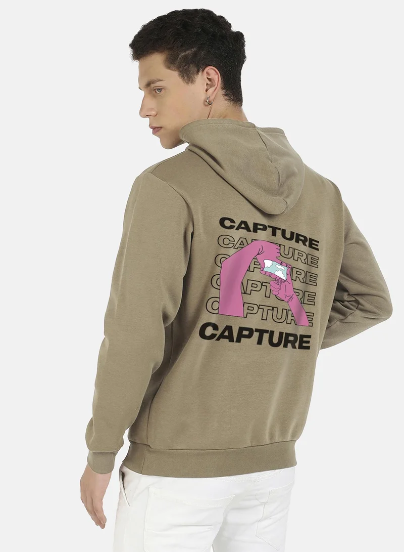 Campus Sutra Men's Olive Green Capture Hoodie