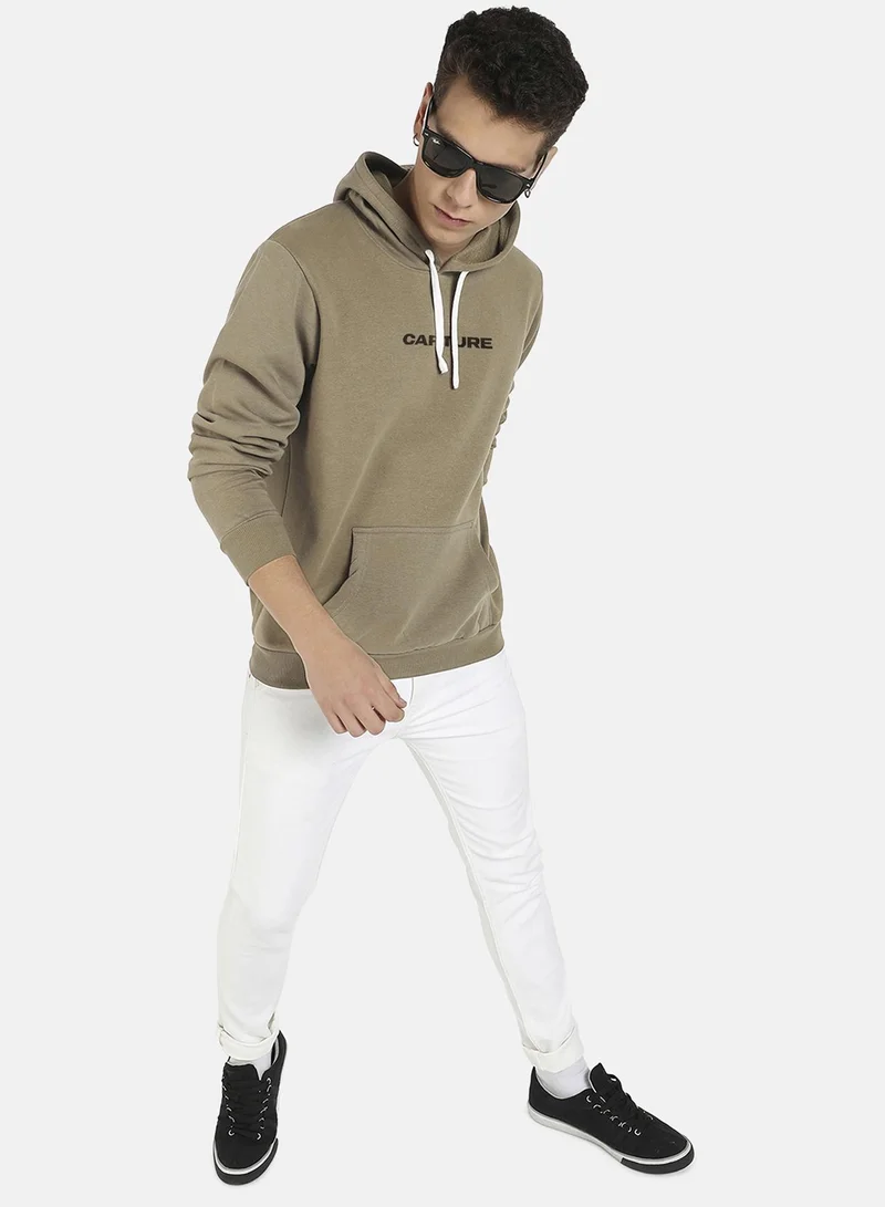 Campus Sutra Men's Olive Green Capture Hoodie