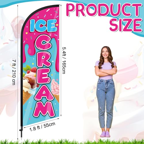 Remagr Ice Cream Advertising Feather Flag 7 ft Advertising Swooper Flag Banner Signs with Pole and Ground Stake for Store Business Outside - Image 3