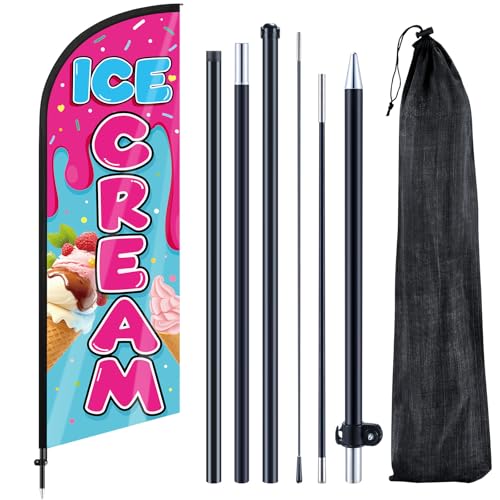 Remagr Ice Cream Advertising Feather Flag 7 ft Advertising Swooper Flag Banner Signs with Pole and Ground Stake for Store Business Outside - Image 1