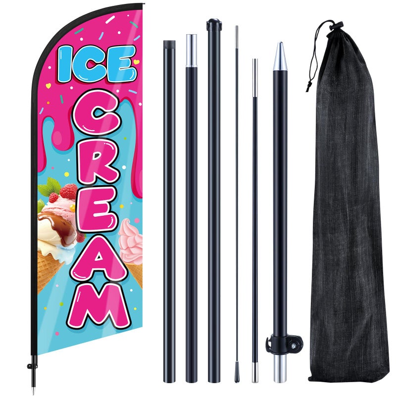 Remagr Ice Cream Advertising Feather Flag 7 ft Advertising Swooper Flag Banner Signs with Pole and Ground Stake for Store Business Outside - Image 2