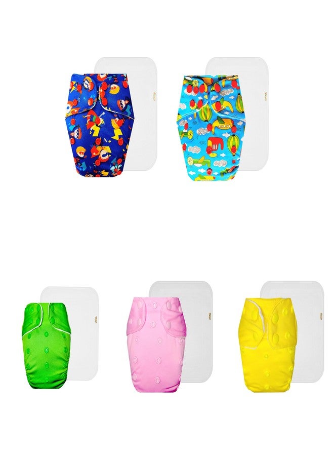 Dumbledo Premium Cloth Diaper with Cotton Insert (Pack of 5) | Dry Feel and Comfortable | Reusable & Washable | Quick Dry | All-Day Wear | 3 Months - 3 Years | Unisex Baby - Image 1