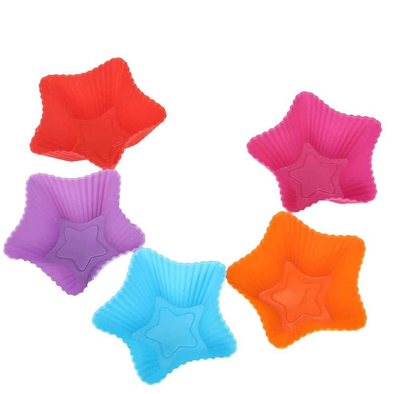 MoldBerry Reusable Muffin Cupcake Mold Liners Star Shape Pack of 12 MultiColor - Image 1