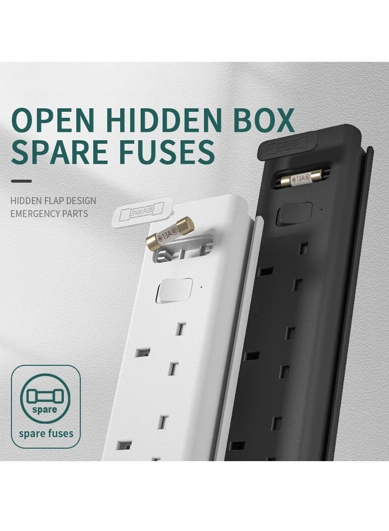 British standard socket with independent switch, 3.7A4 USB socket, 2TYPE-C fast charging power strip, 2M line length, home office socket board, white - Image 2