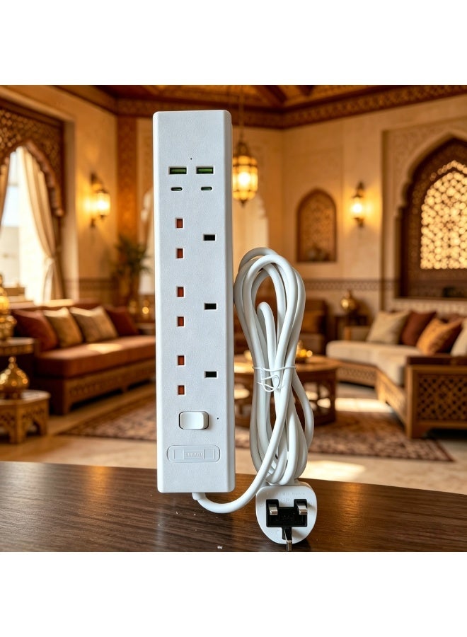 British standard socket with independent switch, 3.7A4 USB socket, 2TYPE-C fast charging power strip, 2M line length, home office socket board, white - Image 1