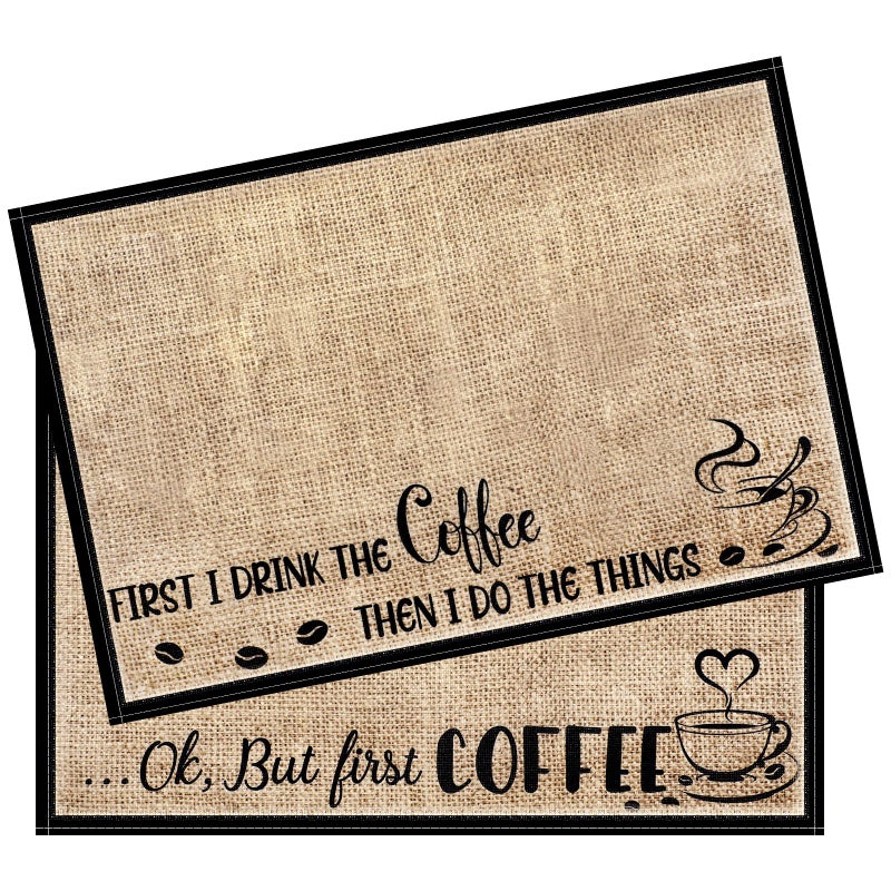 2 Pieces Coffee Bar Mat 18 x 12 Burlap Funny Quote Station Mat for Countertop Rustic Burlap Placemat Accessories for DecorBut First Coffee
