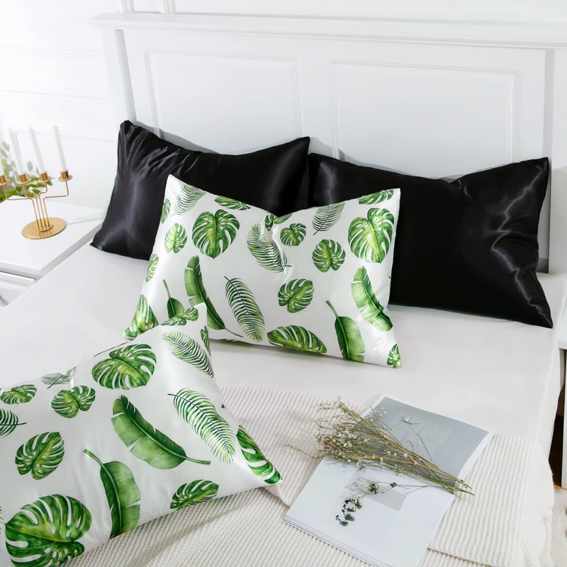 MR&HM Satin Pillowcase for Hair and Skin, Silk Satin Pillowcase 2 Pack, King Size Pillow Cases Set of 2, Silky Pillow Cover with Envelope Closure (20x36, Leaves) - Image 5
