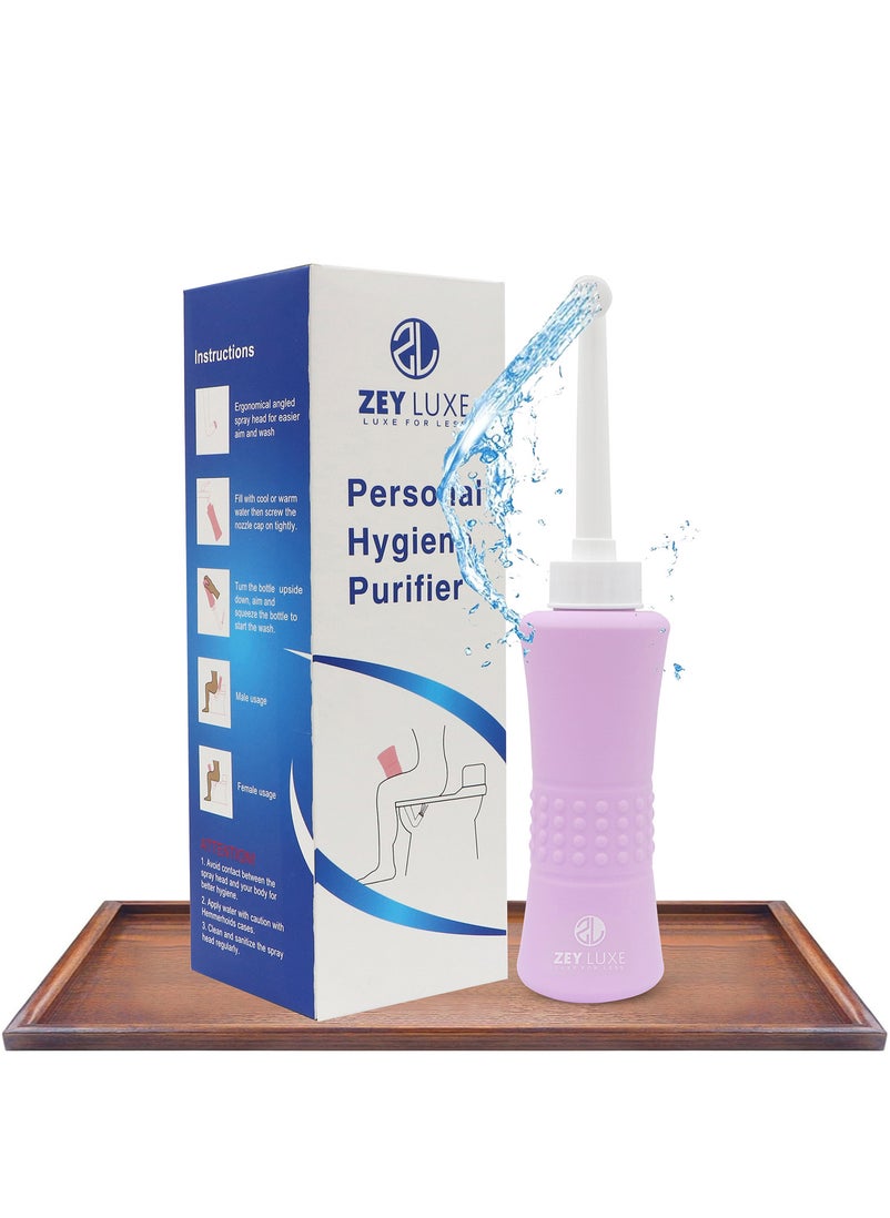 ZEY LUXE ZEY LUXE Portable Bottle 500ml - Bidet with Waterproof Pouch and Cap PP + TPR - Leak Proof & Scratch Resistant - Perineal Clean for Postpartum Hemorrhoids Healing - Maternity Kit Essentials - Purple  - Image 1