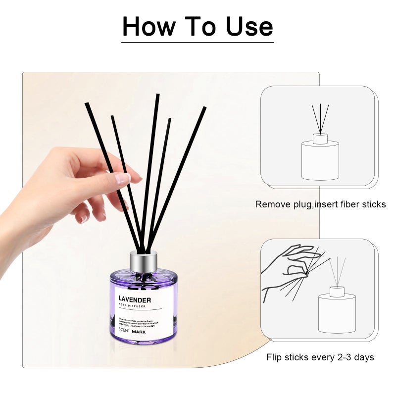 POWSHELF مجموعة معطرات الهواء POWSHELF من 3 عبوات، 50 مل زيت معطر برائحة اللافندر والياسمين والجارينيا مع 5 أعواد، معطر هواء منزلي لغرفة النوم والحمام والمكتب (لافندر/ياسمين/جارينيا) - Image 4