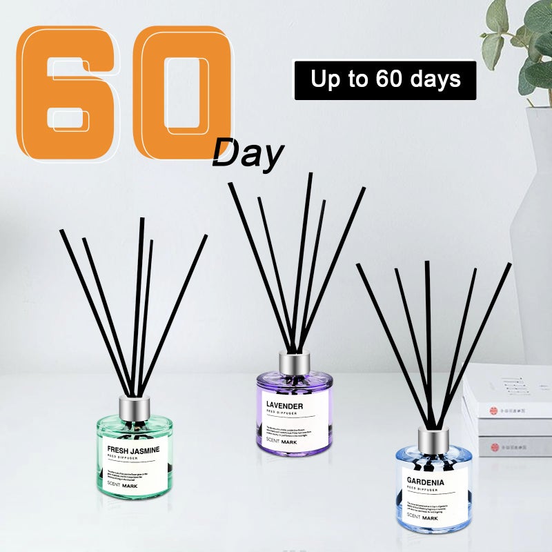 POWSHELF مجموعة معطرات الهواء POWSHELF من 3 عبوات، 50 مل زيت معطر برائحة اللافندر والياسمين والجارينيا مع 5 أعواد، معطر هواء منزلي لغرفة النوم والحمام والمكتب (لافندر/ياسمين/جارينيا) - Image 5