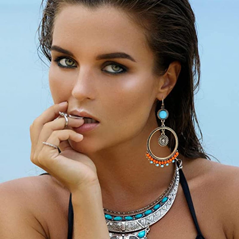 Excefore 8 Pairs Bohemian Earrings for Women, Dangle Earrings, Girls Retro Metal Hollow Earrings, Unique Handmade Hoop Spiral Earring, Dangle Drop Earrings Jewelry Gifts - Image 5