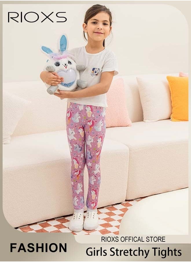 RIOXS - Little Kids Girls Cute Printed Stretchy Tights Opaque School Uniform Microfiber Leggings Knitted Pant For Dress - Image 1