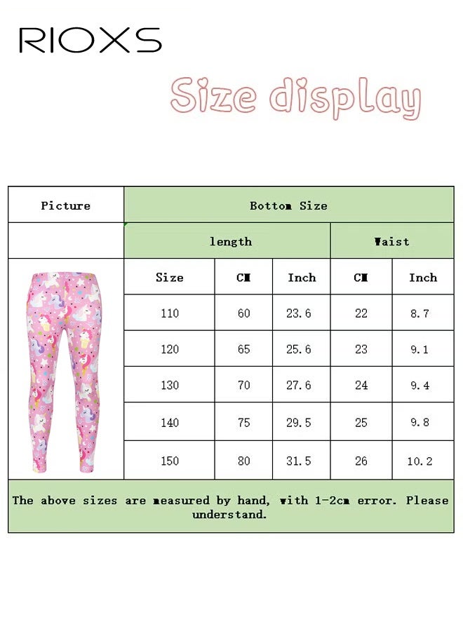 RIOXS Girls' Leggings, Little Kids Girls Stretchy Tights Leggings, Fashion Printed School Uniform Leggings, Knitted Pant for Dress, Soft Comfortable Leggings, Ankle Length Leggings for Girls School, Dance Class or Playdates Wear, Pink Unicorn Leggings - Image 4