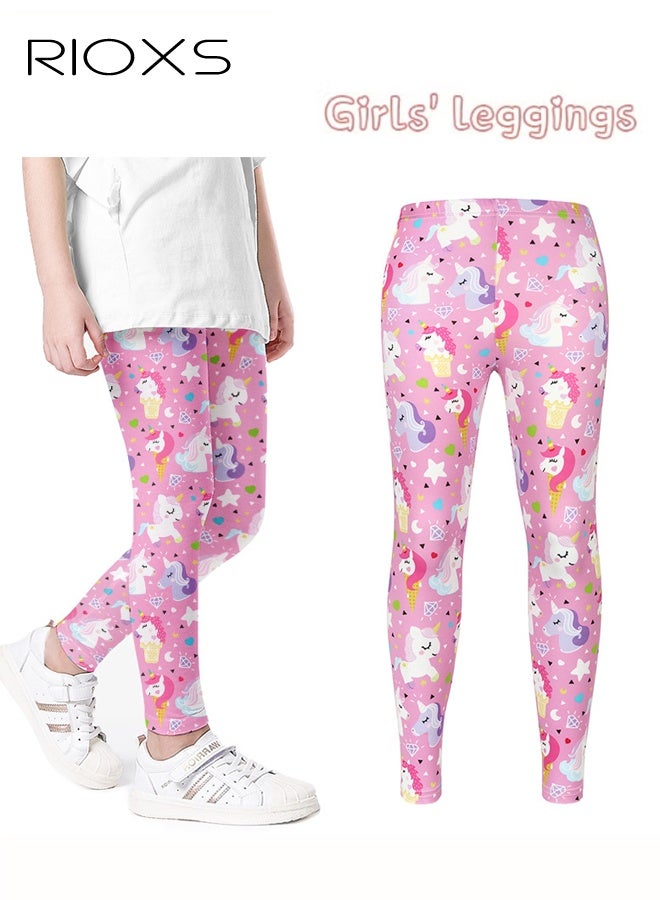 RIOXS Girls' Leggings, Little Kids Girls Stretchy Tights Leggings, Fashion Printed School Uniform Leggings, Knitted Pant for Dress, Soft Comfortable Leggings, Ankle Length Leggings for Girls School, Dance Class or Playdates Wear, Pink Unicorn Leggings - Image 5