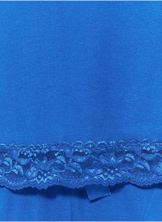 Blue Lace and Ribbon/Bow Detail Rope Strap Viscose Knitted Pajama Set THMSS20PT0134
