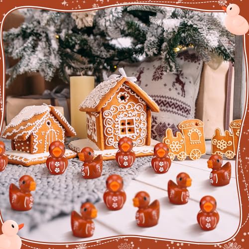 Arrowbash 100 Pcs Winter Mini Resin Ducks Tiny Gingerbread Ducks Figurine Bulk Brown Miniature Figures for Xmas Garden Landscape Micro Decor Adults DIY Crafting - Image 3