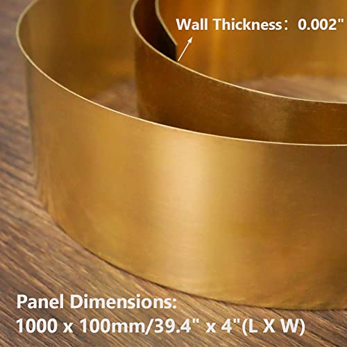Feelers Copper Metal Brass Sheet Roll 1000mm x 100mm x 0.05mm, Film Brass Foil Plate High Hardness Free-Cutting Brass Strip in Various Widths (4" Width) - Image 2