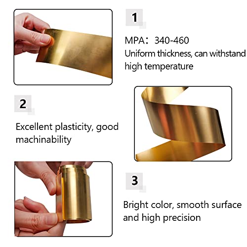 Feelers Copper Metal Brass Sheet Roll 1000mm x 100mm x 0.05mm, Film Brass Foil Plate High Hardness Free-Cutting Brass Strip in Various Widths (4" Width) - Image 3