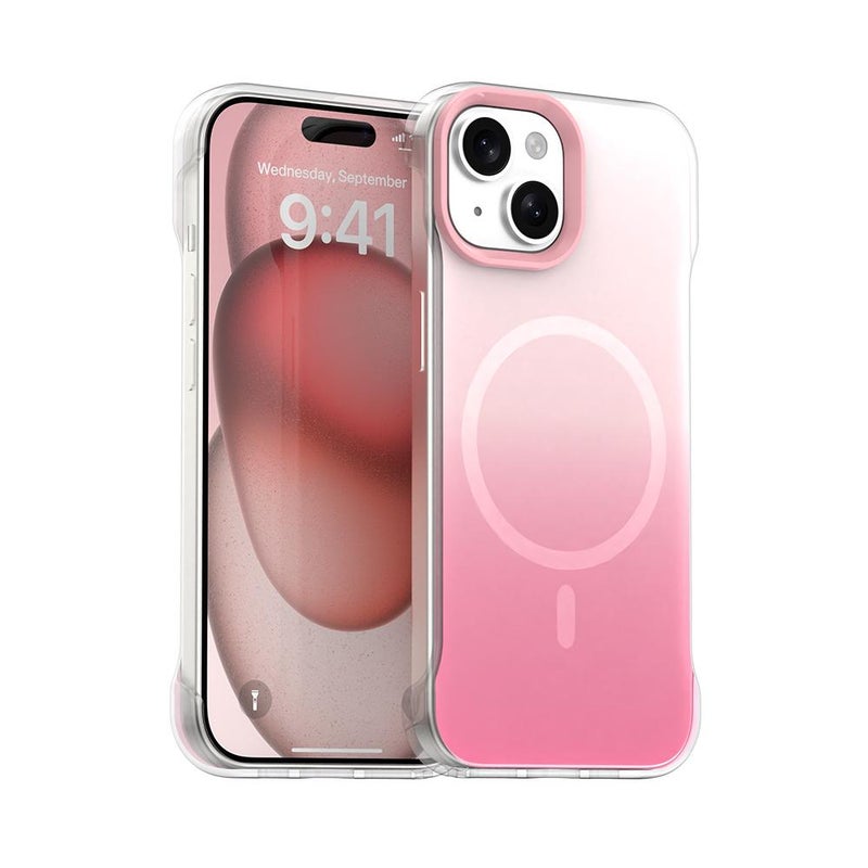 For iPhone 15 Borderless Series Magnetic MagSafe Gradient Color Phone Case(Pink) - Image 1