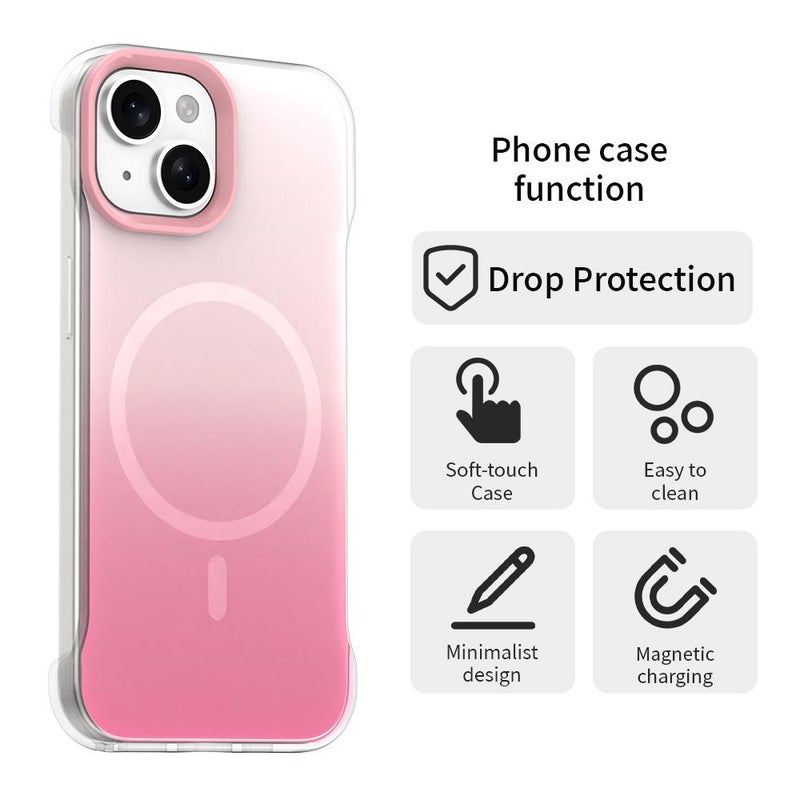 For iPhone 15 Borderless Series Magnetic MagSafe Gradient Color Phone Case(Pink) - Image 2