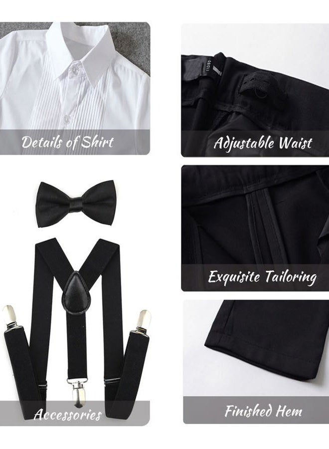 SaiLiiny Suits for Boys 4 Piece Slim Fit Outfits Sets Black Kids Formal Dresswear Clothing with Suspender Size 8 - Image 4