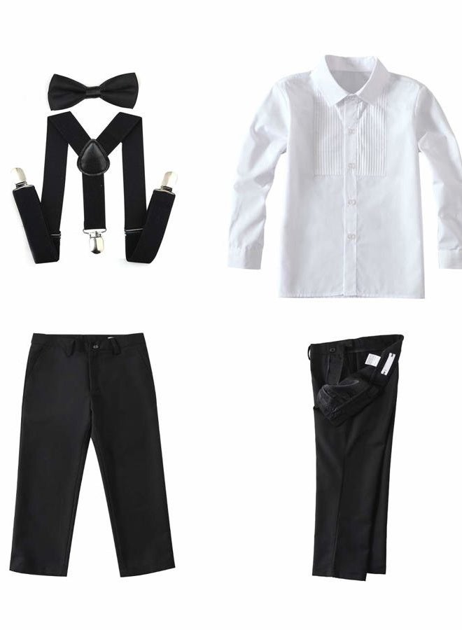 SaiLiiny Suits for Boys 4 Piece Slim Fit Outfits Sets Black Kids Formal Dresswear Clothing with Suspender Size 8 - Image 2
