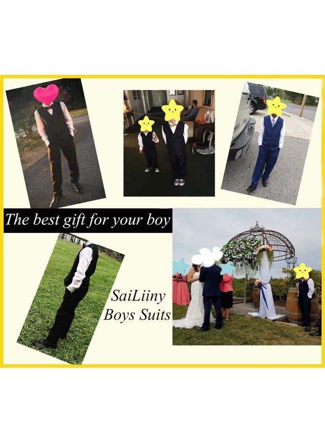 SaiLiiny Suits for Boys 4 Piece Slim Fit Outfits Sets Black Kids Formal Dresswear Clothing with Suspender Size 8 - Image 5