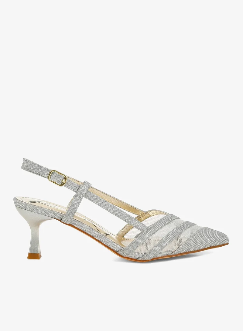 Kitten Heel Slingback Sandals in Silver