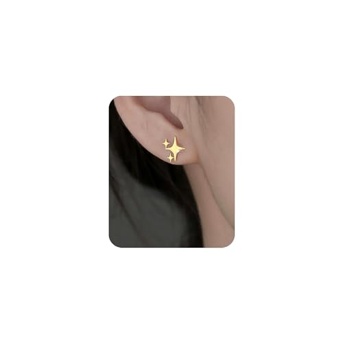 PANSHI  Gold Stud Earrings Sterling Silver Post Earrings Star Stud Earrings for Women Teen Trendy Hypoallergenic Small Post Pierced Studs Earrings Jewelry Gifts (3 Stars Gold) - Image 2