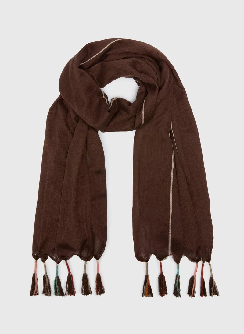 ماتلان Chocolate Brown Tassel Scarf