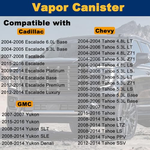 Hugall Fuel Evap Charcoal Vapor Canister 15109431 Compatible with Escalade Chevy Tahoe Yukon 04 05 06 07 08 09 10 11 12 13 14 15 16 2004 2005 2006 2007 2008 2009 2010 2011 2012 2013 2014 2015 2016 - Image 2