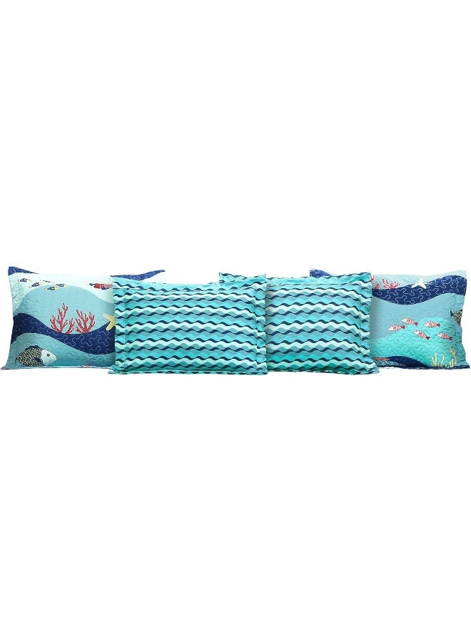 Lush Decor Lush Decor Sea Life Stripe 6 Piece Daybed Cover | Ocean Beach Fish Bedding Set Includes Bed Skirt, Pillow Shams and Cases 75" X 39", Blue  - Image 4