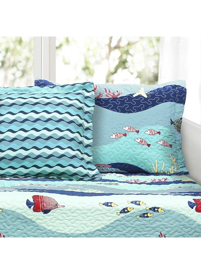 Lush Decor Lush Decor Sea Life Stripe 6 Piece Daybed Cover | Ocean Beach Fish Bedding Set Includes Bed Skirt, Pillow Shams and Cases 75" X 39", Blue  - Image 2