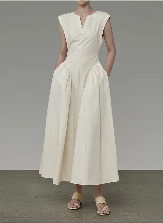 Madam Uniq European and American Style Sleeveless Waist-Defining Slim Long Dress