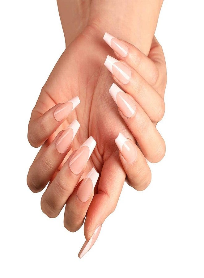 Aksod Long Coffin French Manicure Press on Nails Tips Glossy Pink Fake Nails Designed Ballerina Full Cover Artificial False Nails Tips for Women and Gilrs (24Pcs) - Image 1