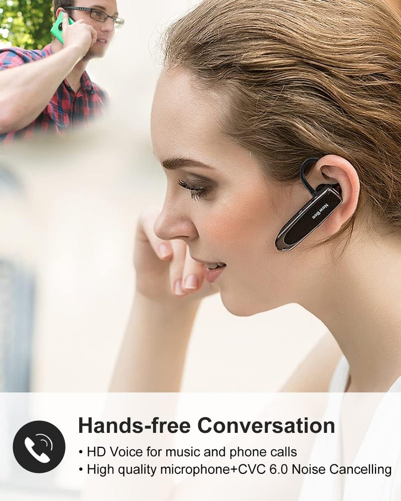New Bee Bluetooth Earpiece V5.0 Wireless Handsfree Headset with Microphone 24 Hrs Driving Headset 60 Days Standby Time for iPhone Android Samsung Laptop Trucker Driver (Black) - Image 2