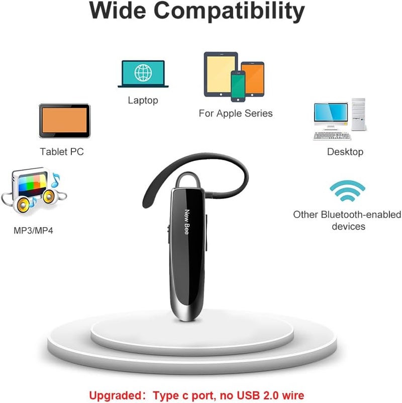 New Bee Bluetooth Earpiece V5.0 Wireless Handsfree Headset with Microphone 24 Hrs Driving Headset 60 Days Standby Time for iPhone Android Samsung Laptop Trucker Driver (Black) - Image 5