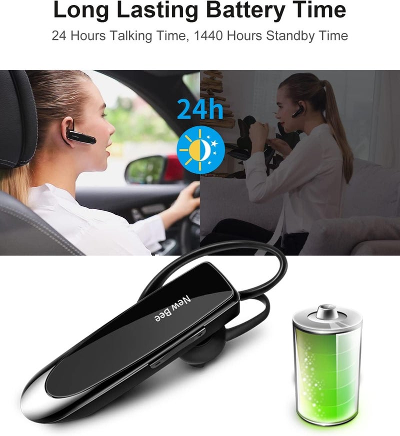 New Bee Bluetooth Earpiece V5.0 Wireless Handsfree Headset with Microphone 24 Hrs Driving Headset 60 Days Standby Time for iPhone Android Samsung Laptop Trucker Driver (Black) - Image 3