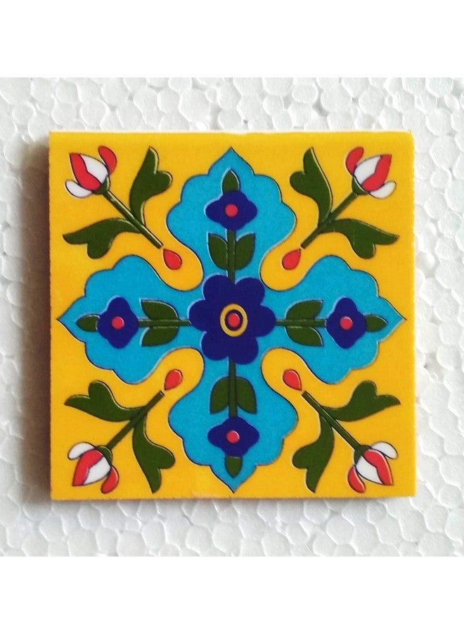 Shiv Kripa Blue Pottery Decorative Multi Patterned Ceramic 4 x 4 inch Tiles (Pack of 6 Tiles) - Image 4