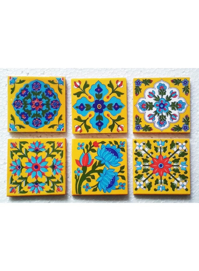 Shiv Kripa Blue Pottery Decorative Multi Patterned Ceramic 4 x 4 inch Tiles (Pack of 6 Tiles) - Image 1