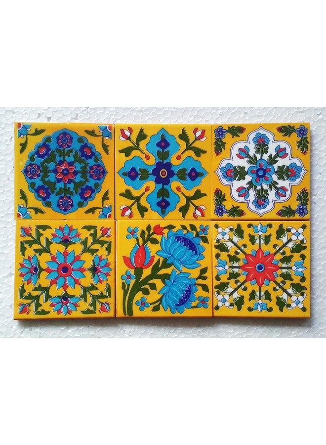 Shiv Kripa Blue Pottery Decorative Multi Patterned Ceramic 4 x 4 inch Tiles (Pack of 6 Tiles) - Image 2
