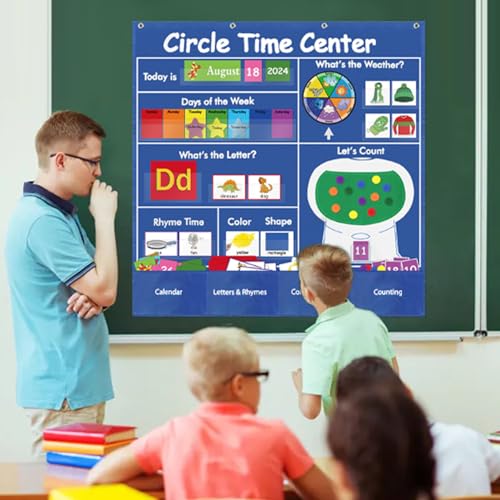 BOHEMIABY Circle Time Learning Center Classroom Pocket Chart Preschool, Educational Pocket Chart Teaching Materials, Learning Calendar Weather Counting Letter Color Shape (circle time learning center) - Image 5