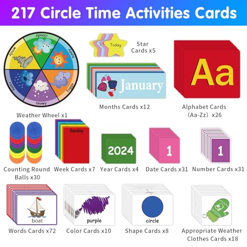 BOHEMIABY Circle Time Learning Center Classroom Pocket Chart Preschool, Educational Pocket Chart Teaching Materials, Learning Calendar Weather Counting Letter Color Shape (circle time learning center) - Image 4
