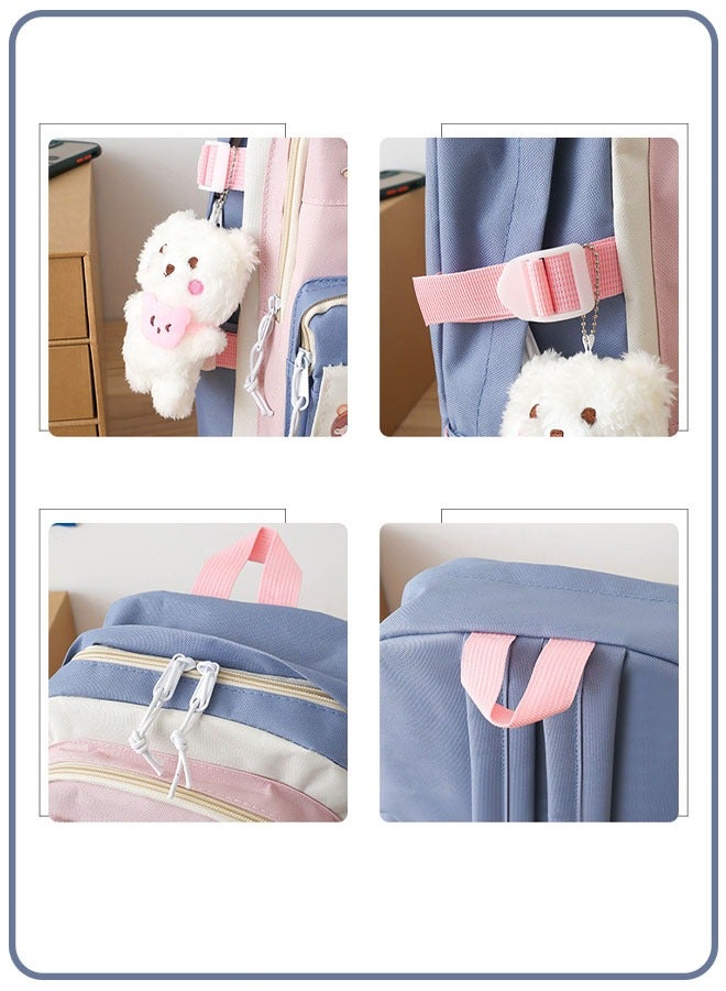Backpack 5Pcs Set Aesthetic School Bags Cute Bookbag with Badge Pendant Shoulder Bag Pencil Box Tote Bag Small Bag - Image 5